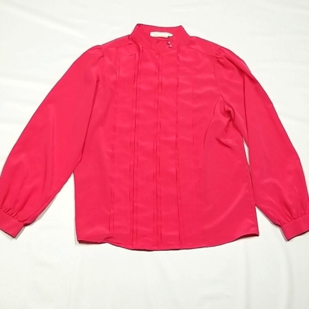 🎁5/$25 Impromptu Blouse Women's Size 10 Button Up Pink Long Sleeve Pleat